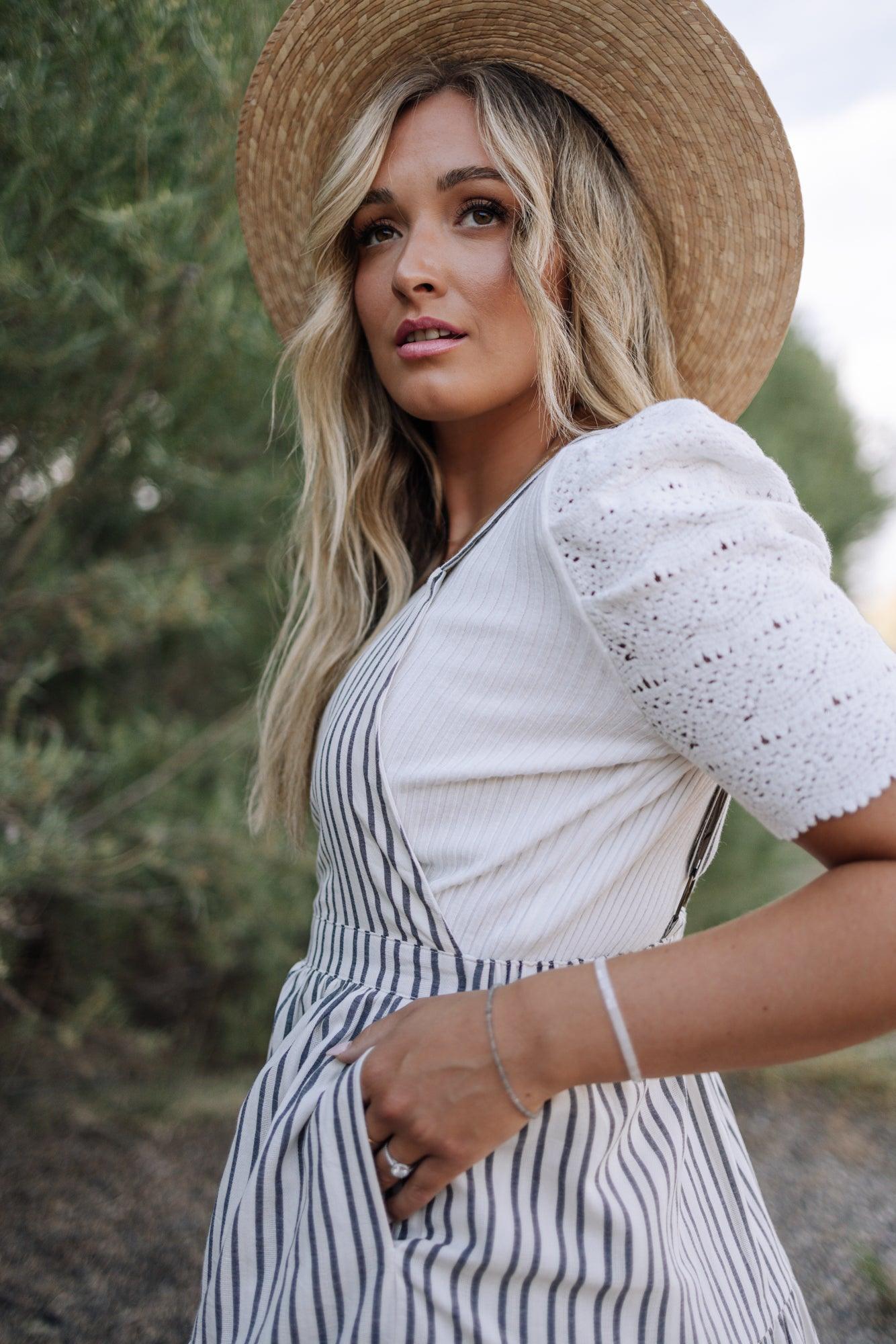 Elizabeth Overall Dress in Ivory Charcoal