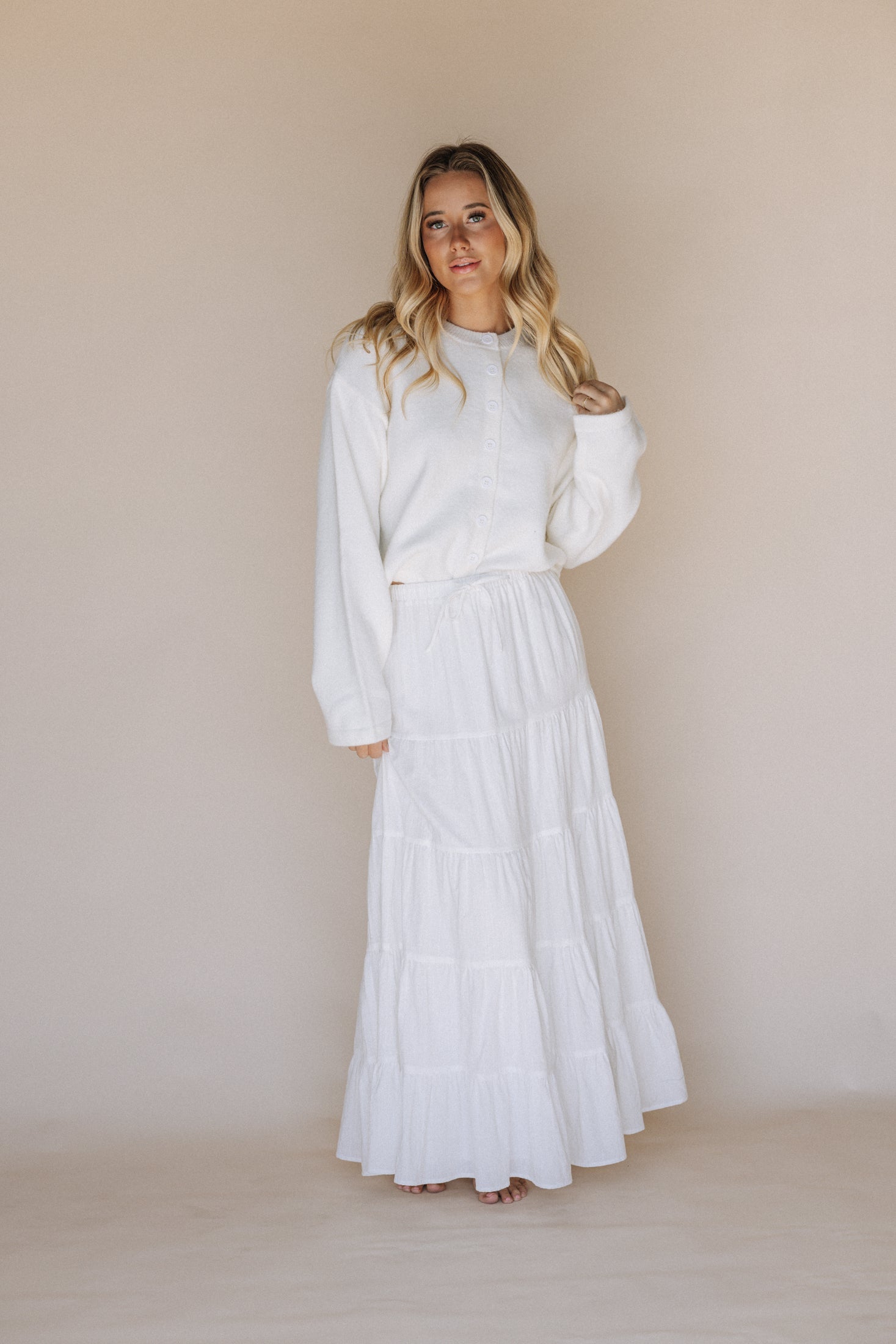 Lexi LDS Temple Skirt in White Plus