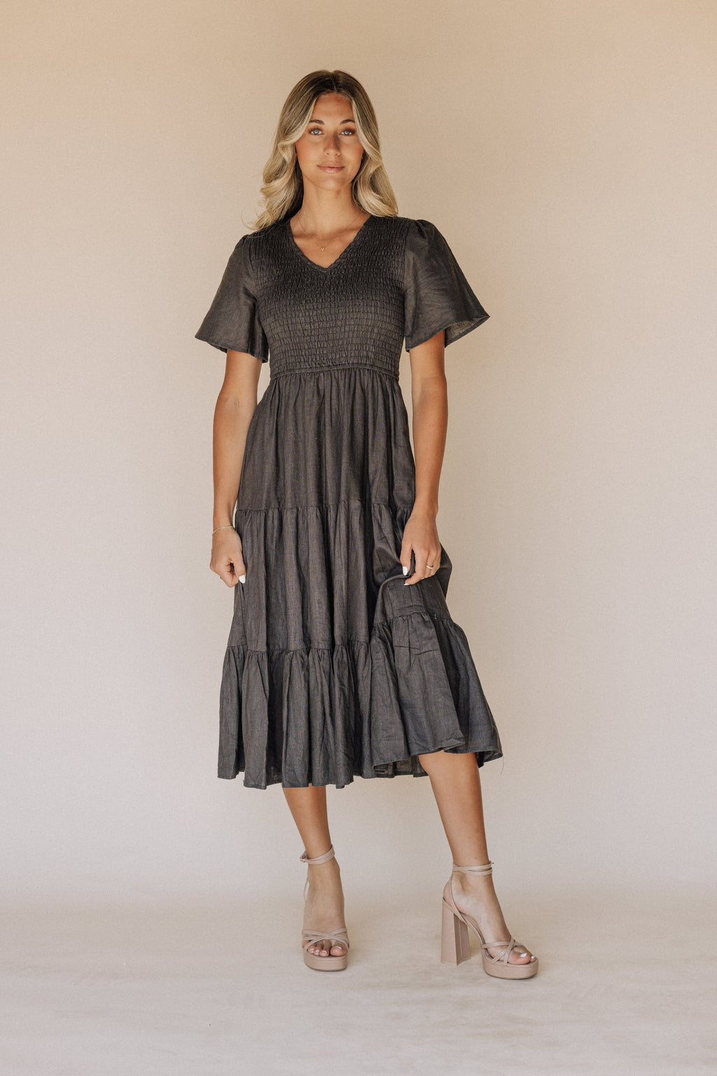 Tayla Linen Cotton Dress in Black