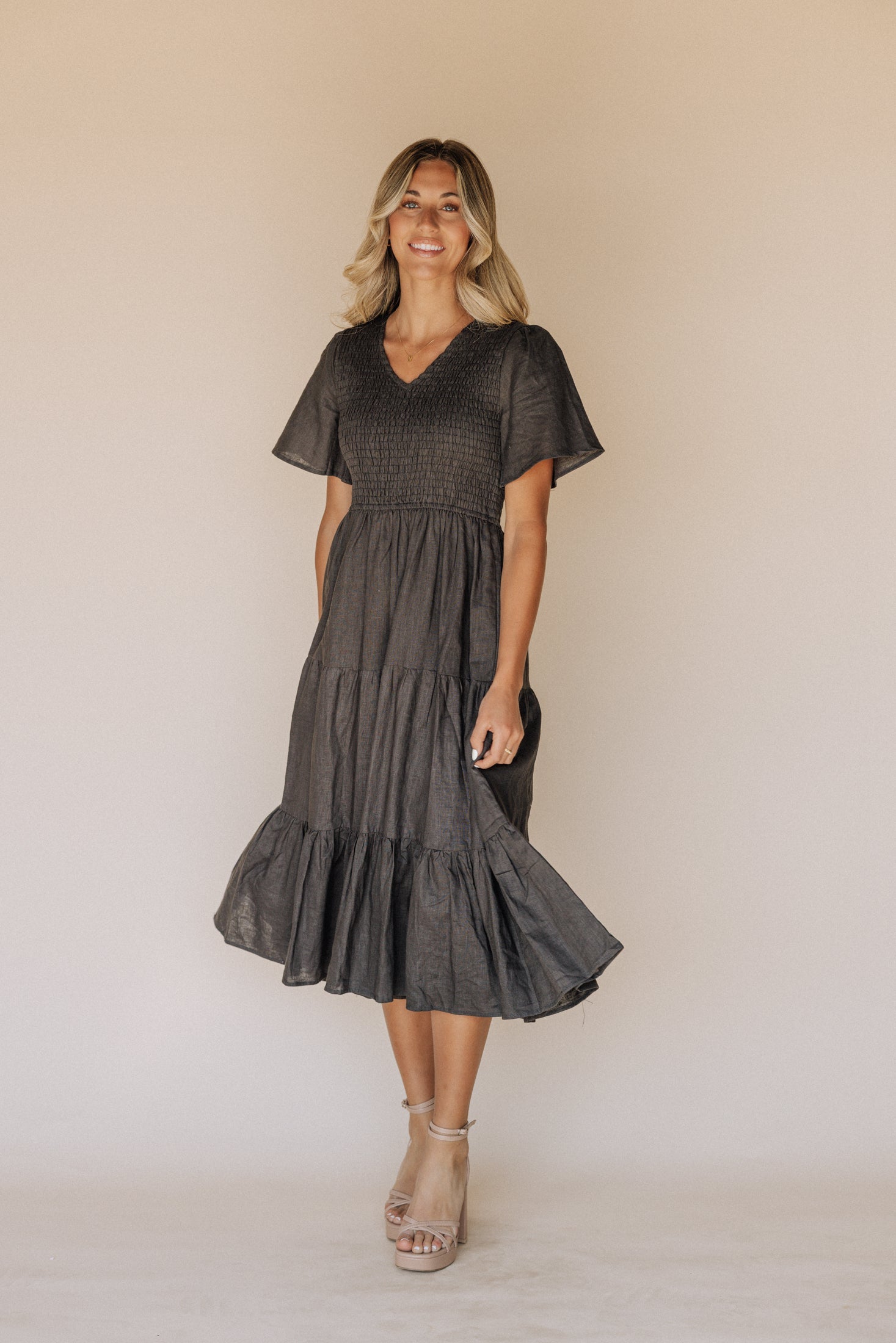 Tayla Linen Cotton Dress in Black