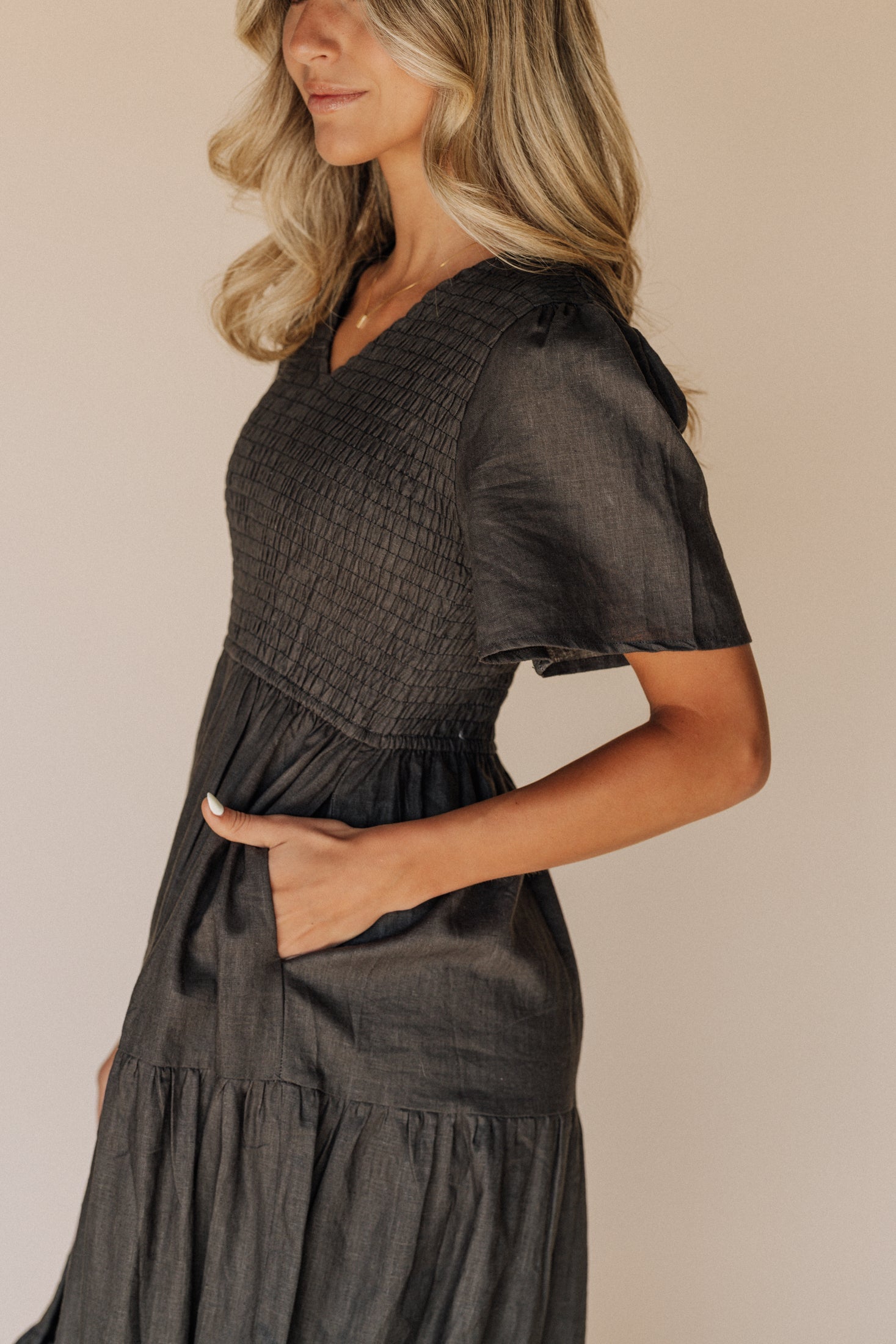 Tayla Linen Cotton Dress in Black