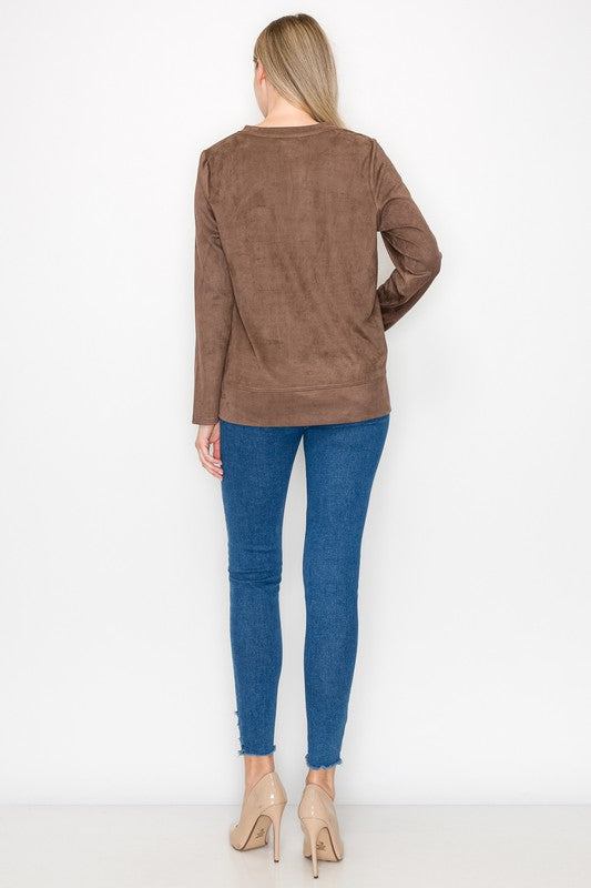 Annabelle Suede Top with Vegan Leather