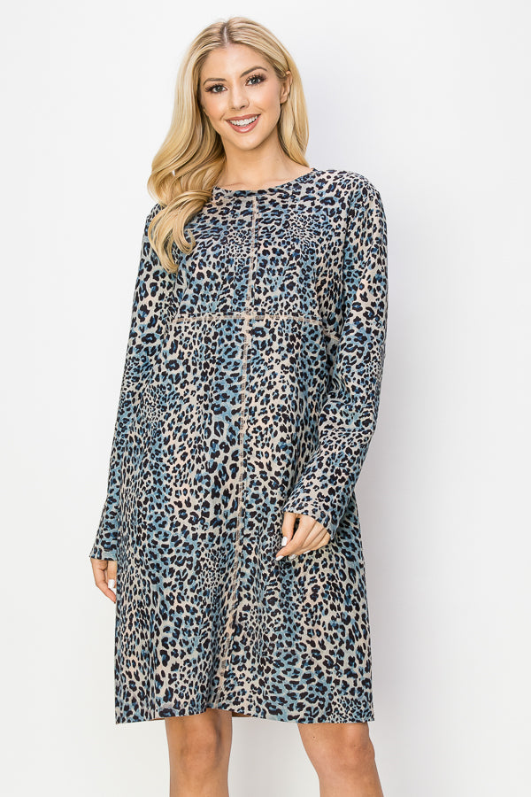 Aurora Suede Round Neck Dress - Jaguar (with pockets or without)