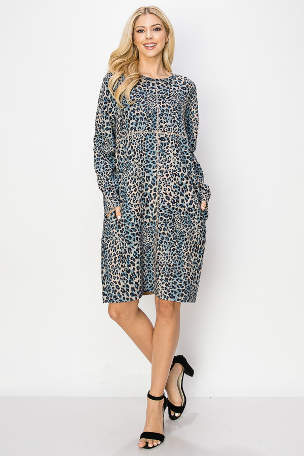 Aurora Suede Round Neck Dress - Jaguar (with pockets or without)