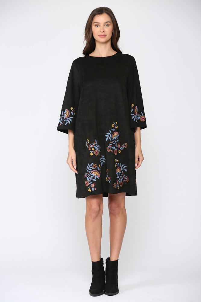 Avery Stretch Suede Embroidered Dress