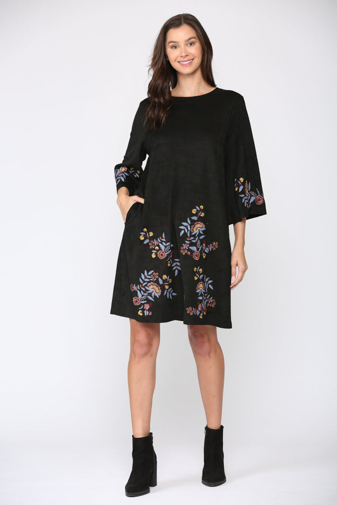 Avery Stretch Suede Embroidered Dress