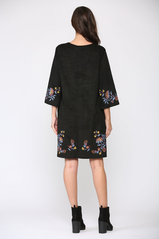 Avery Stretch Suede Embroidered Dress