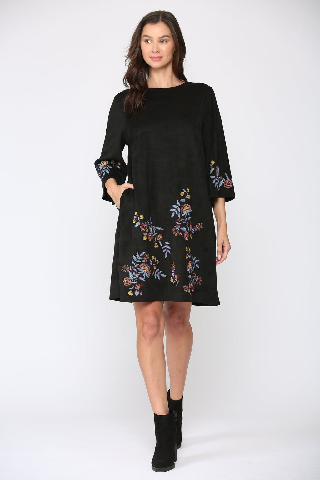 Avery Stretch Suede Embroidered Dress