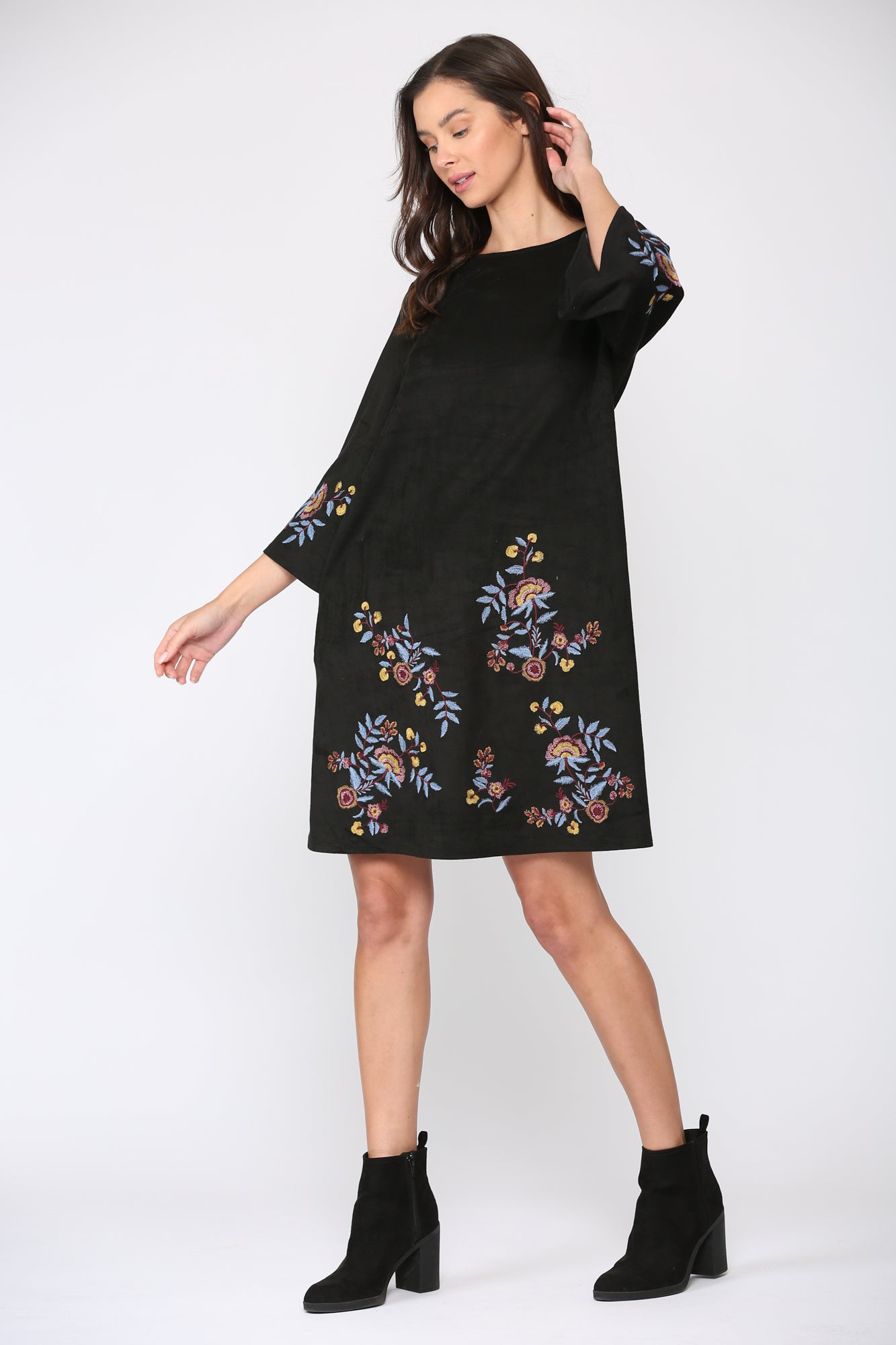 Avery Stretch Suede Embroidered Dress