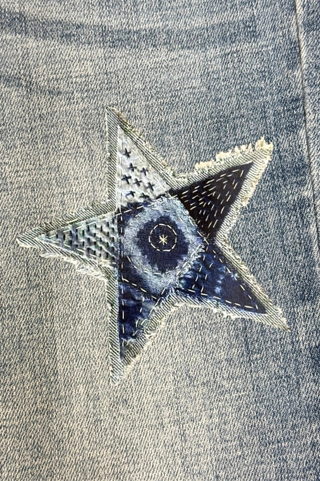 Artemis Vintage | Star Patch DTF Print Double Waist Bootcut Jeans