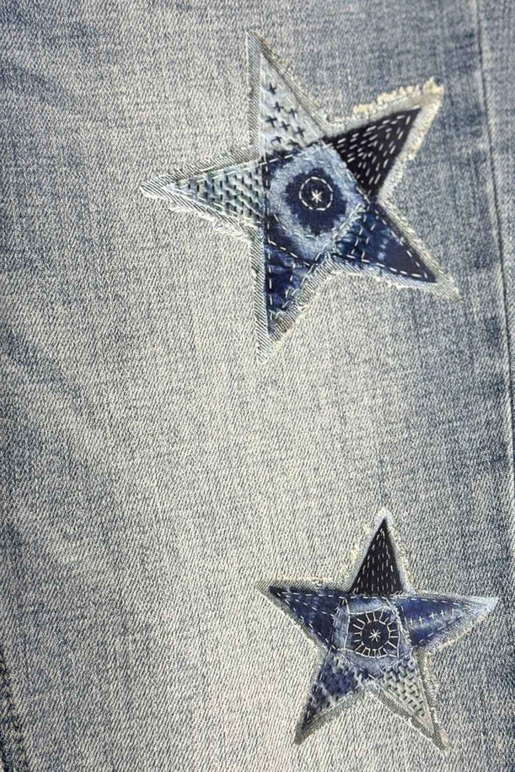 Artemis Vintage | Star Patch DTF Print Double Waist Bootcut Jeans