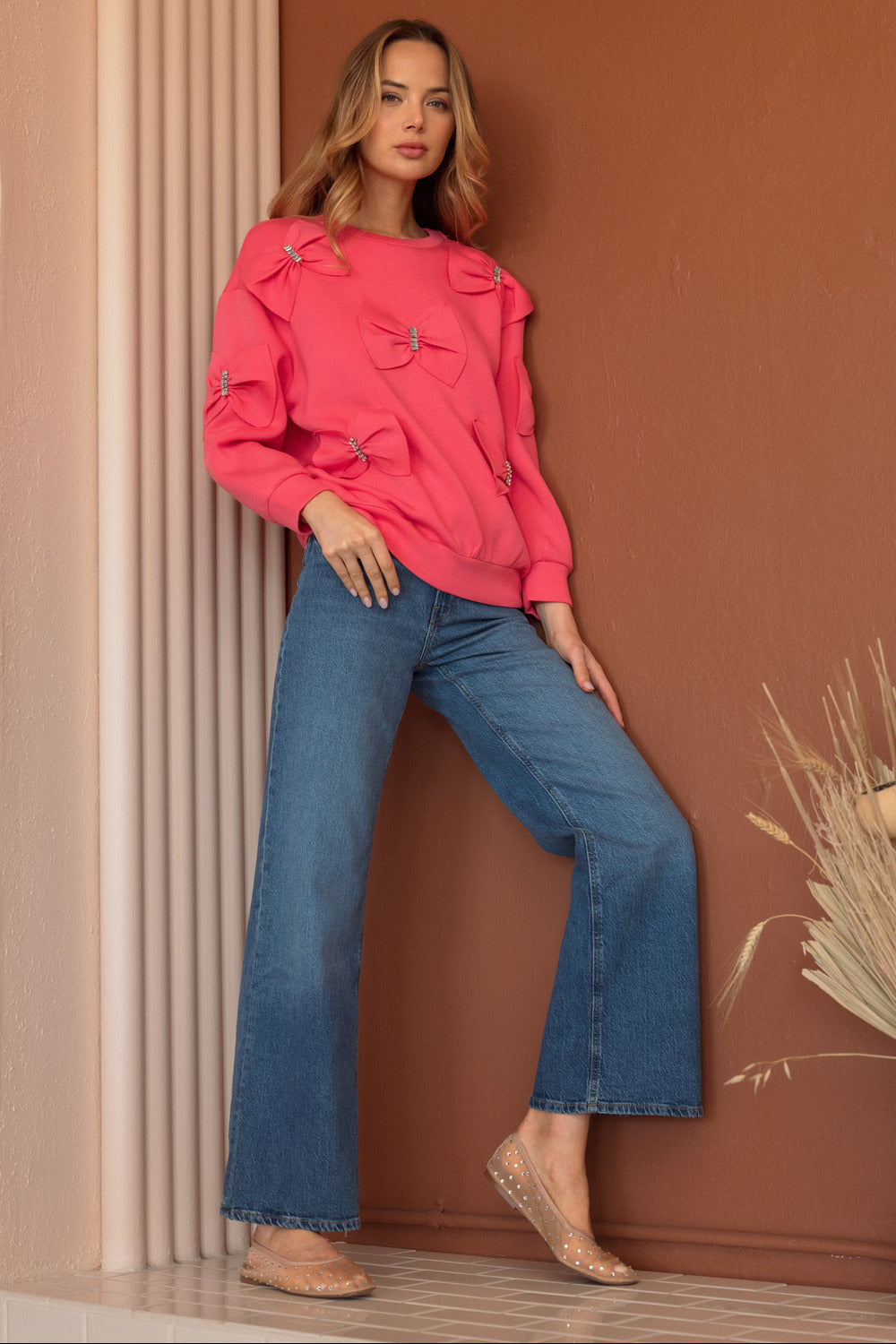 Fiora French Scuba Ribbon-Bow Top