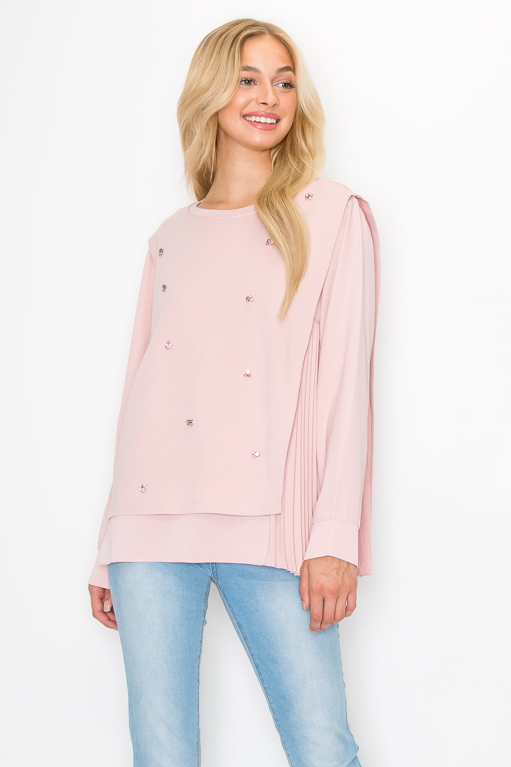 Rilynn Top with Pleating & Diamonds