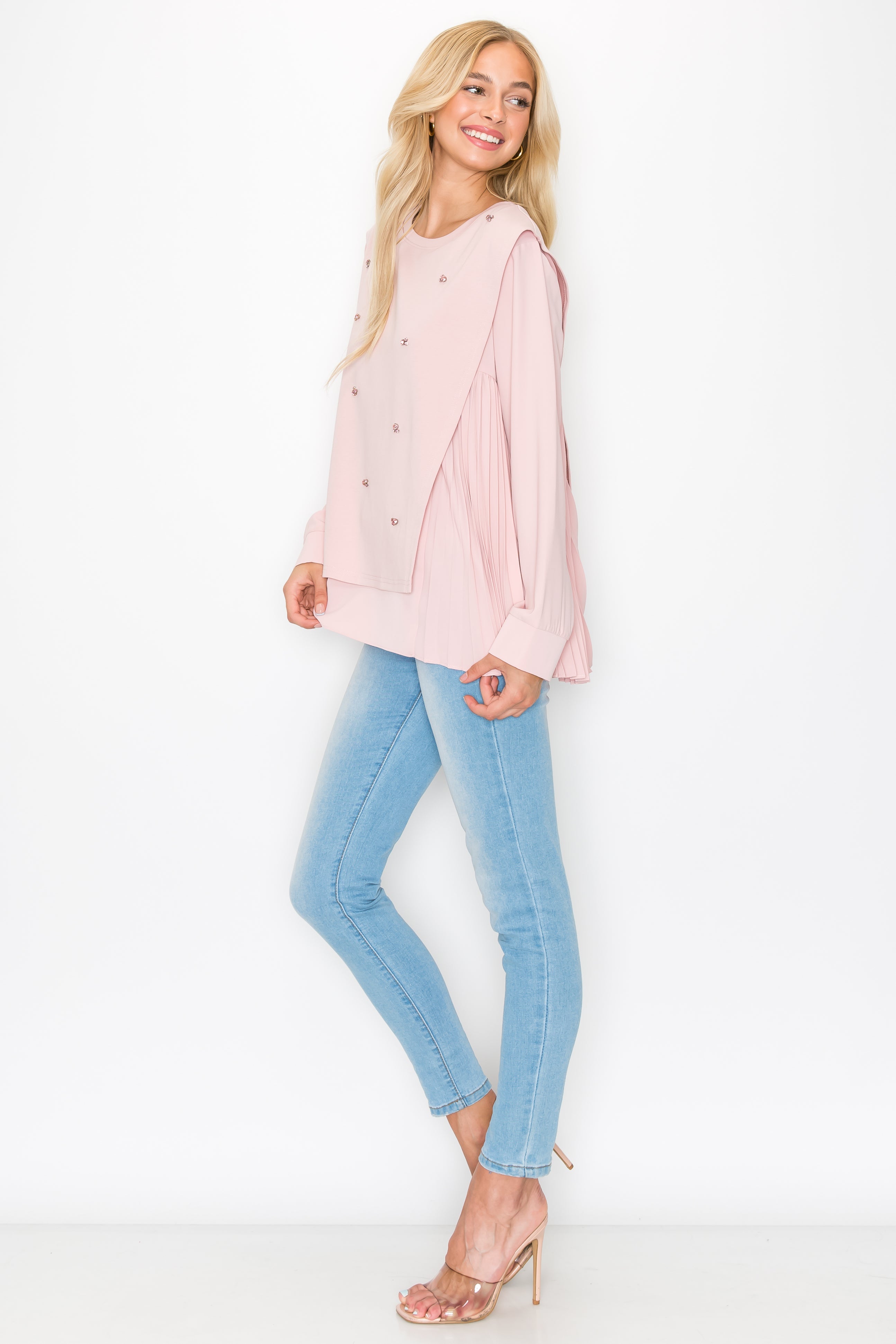 Rilynn Top with Pleating & Diamonds