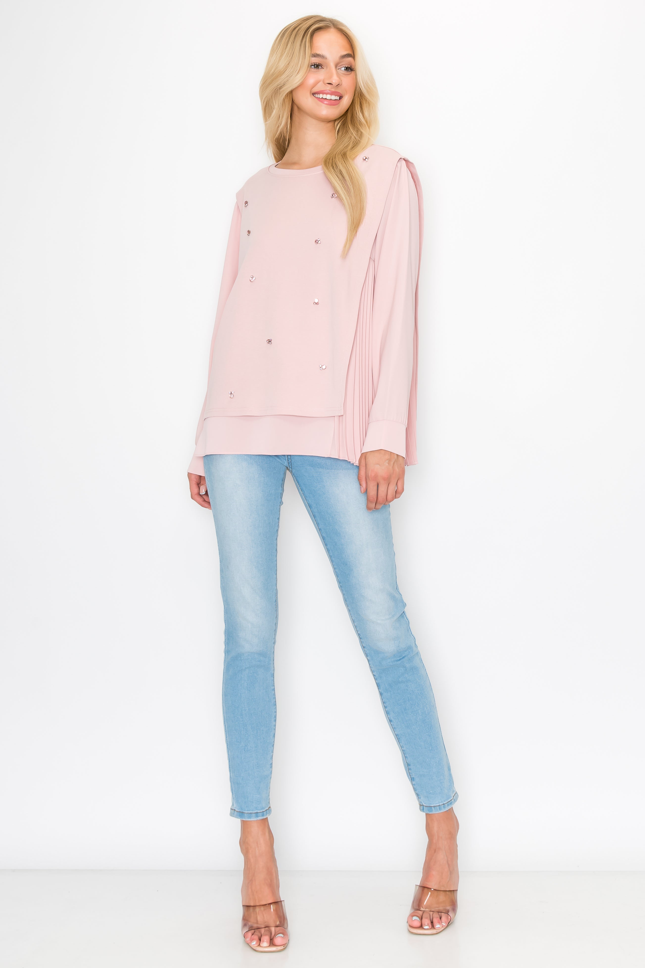 Rilynn Top with Pleating & Diamonds