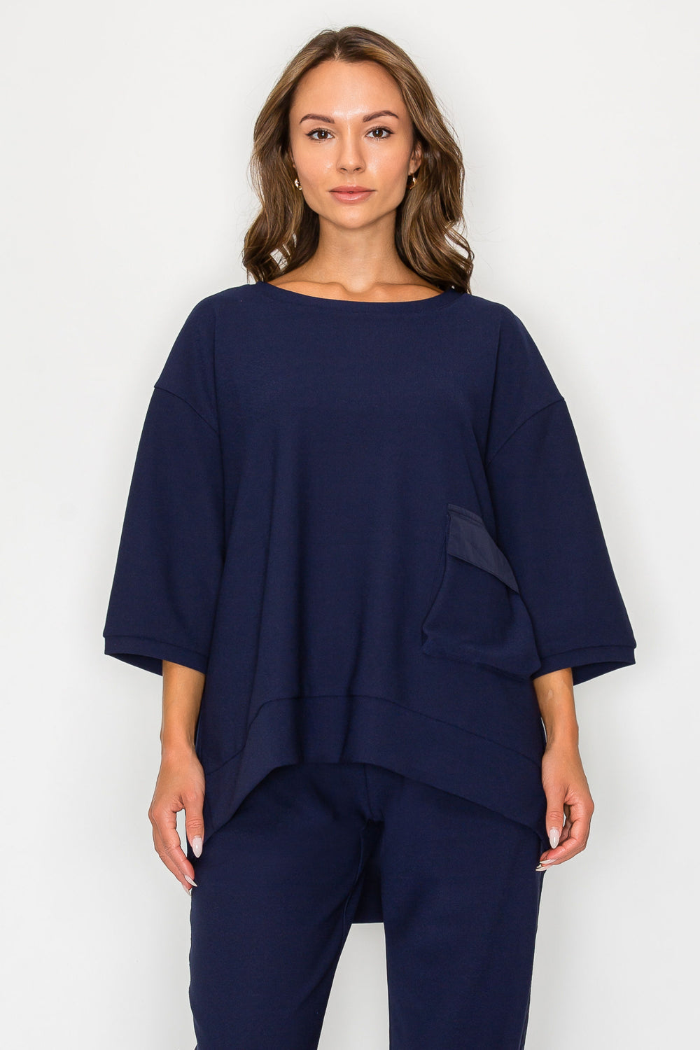 Karen Knit Crepe Top with Front Pocket