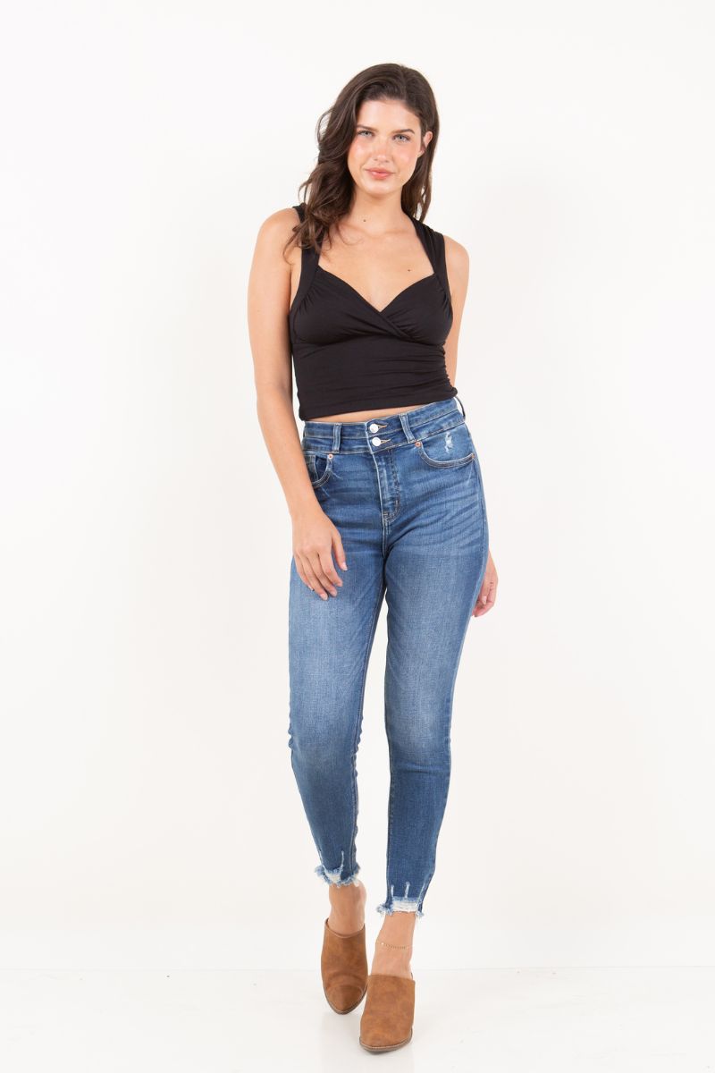 Artemis Vintage | Rebel Corset Double Waist Ankle Distress Jeans