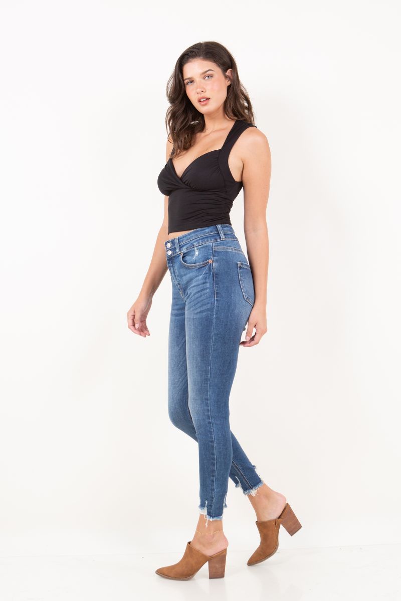 Artemis Vintage | Rebel Corset Double Waist Ankle Distress Jeans