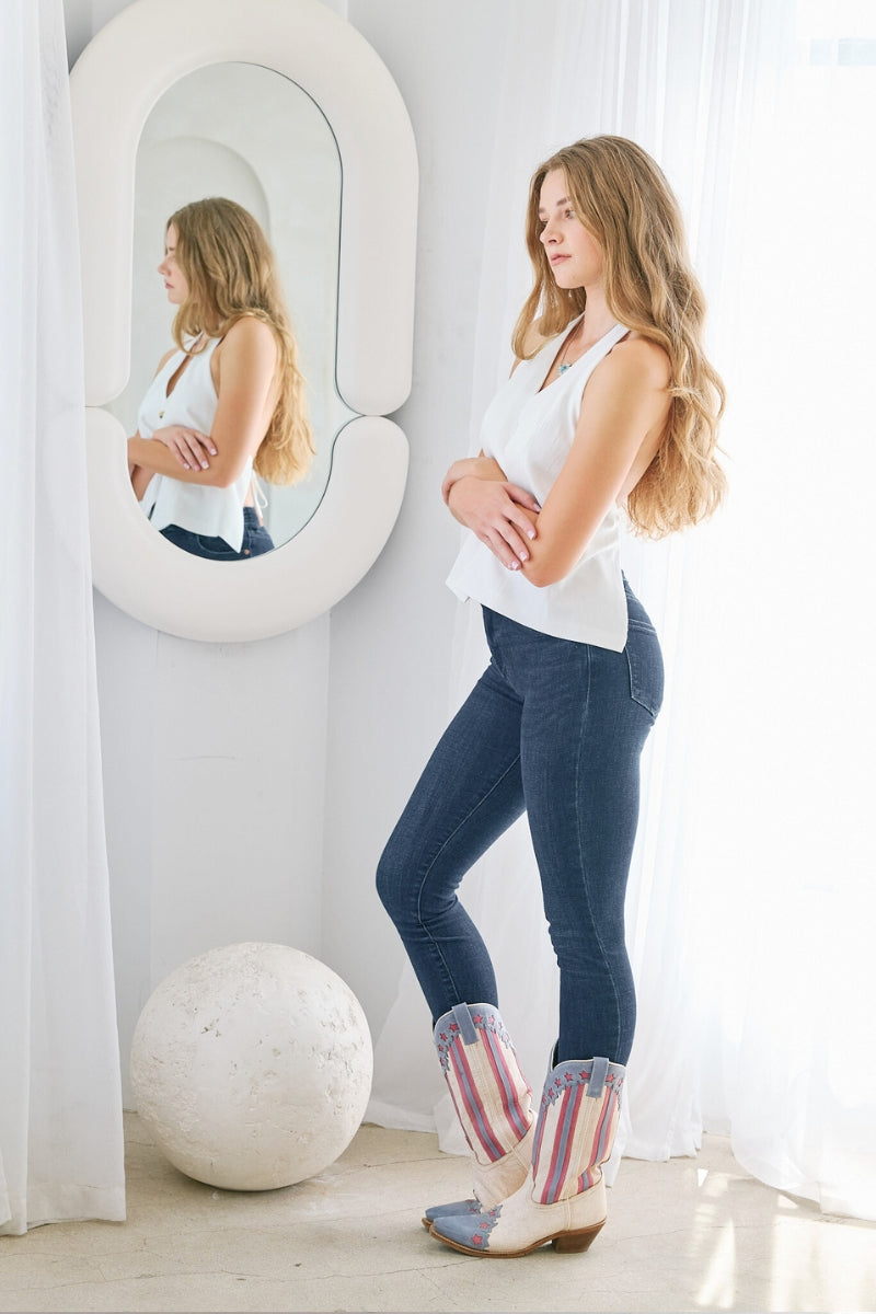 Artemis Vintage | Noir Corset High Rise Super Skinny Jeans