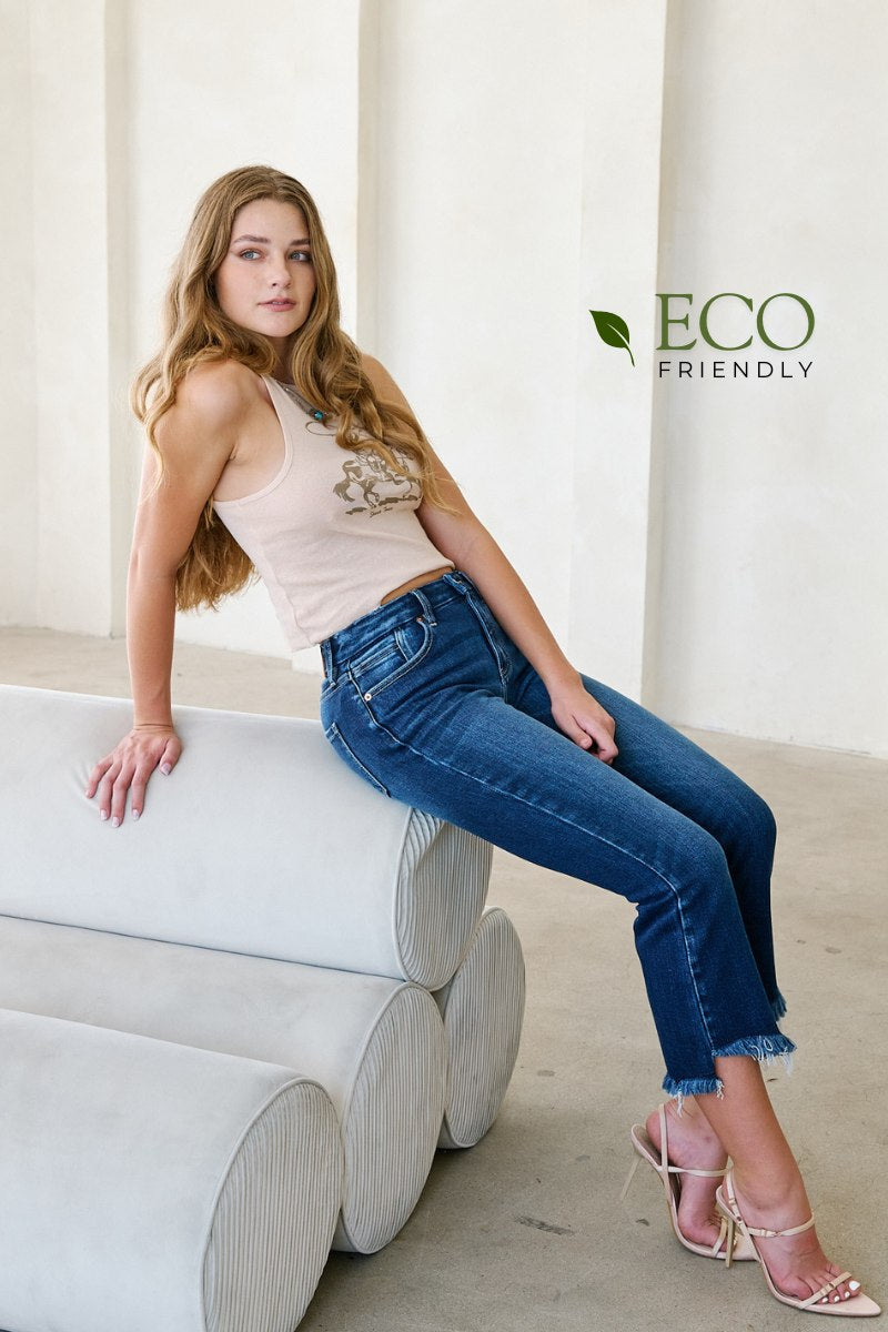 ECO FRIENDLY CORSET HIGH RISE CROP FLARE JEANS