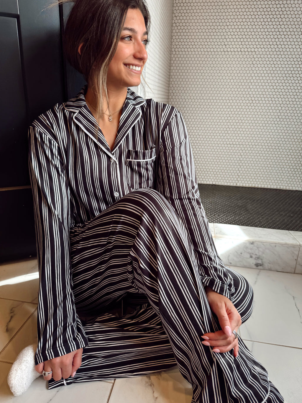 Black Stripe Pajama Set