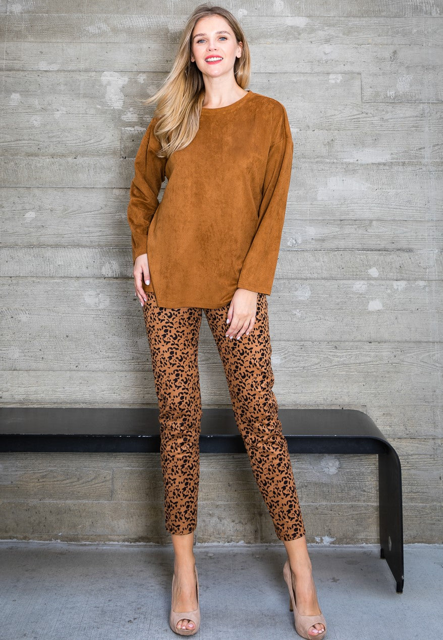 Annelise Stretch Suede Pant - Leopard