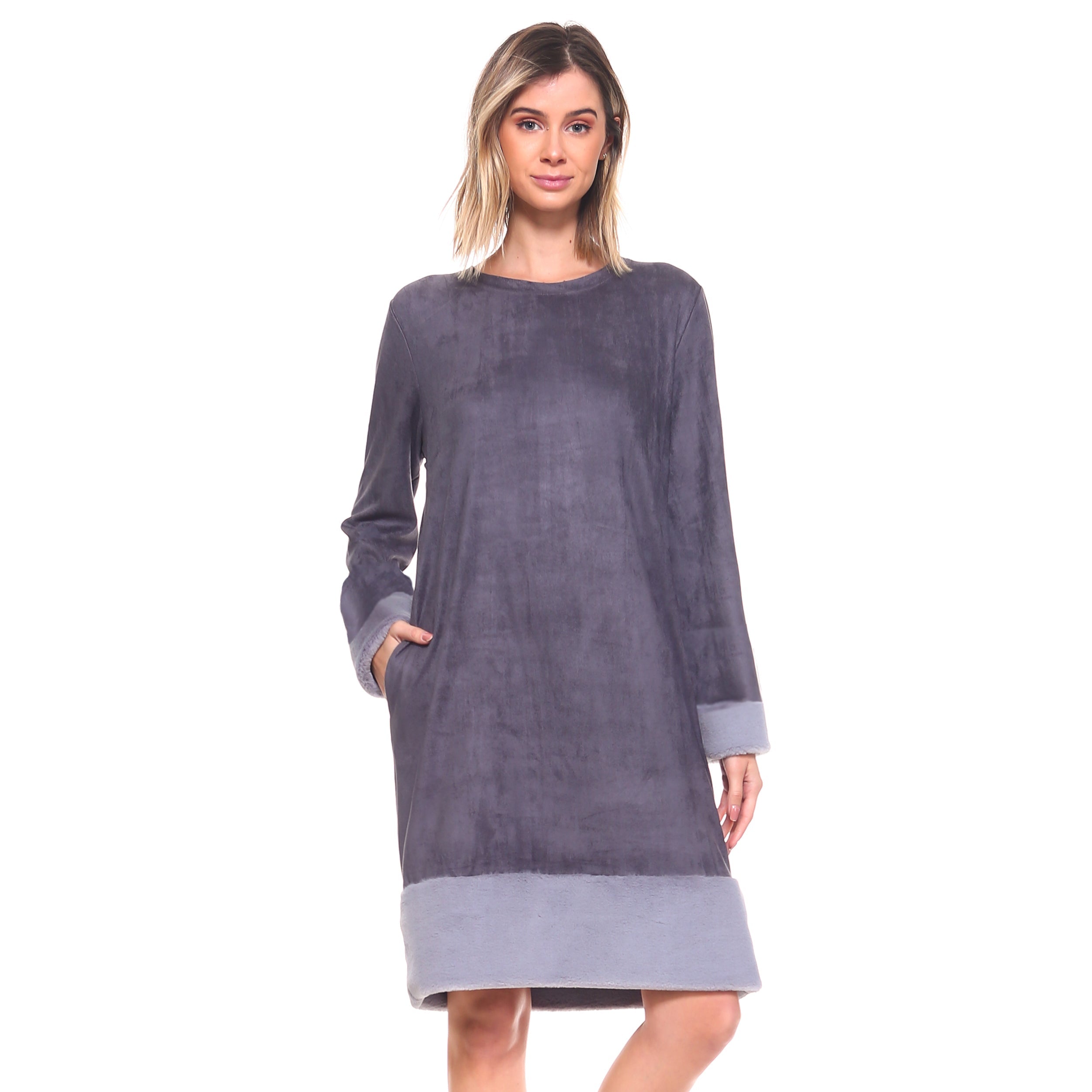 Avery Suede Dress with Fur Trim