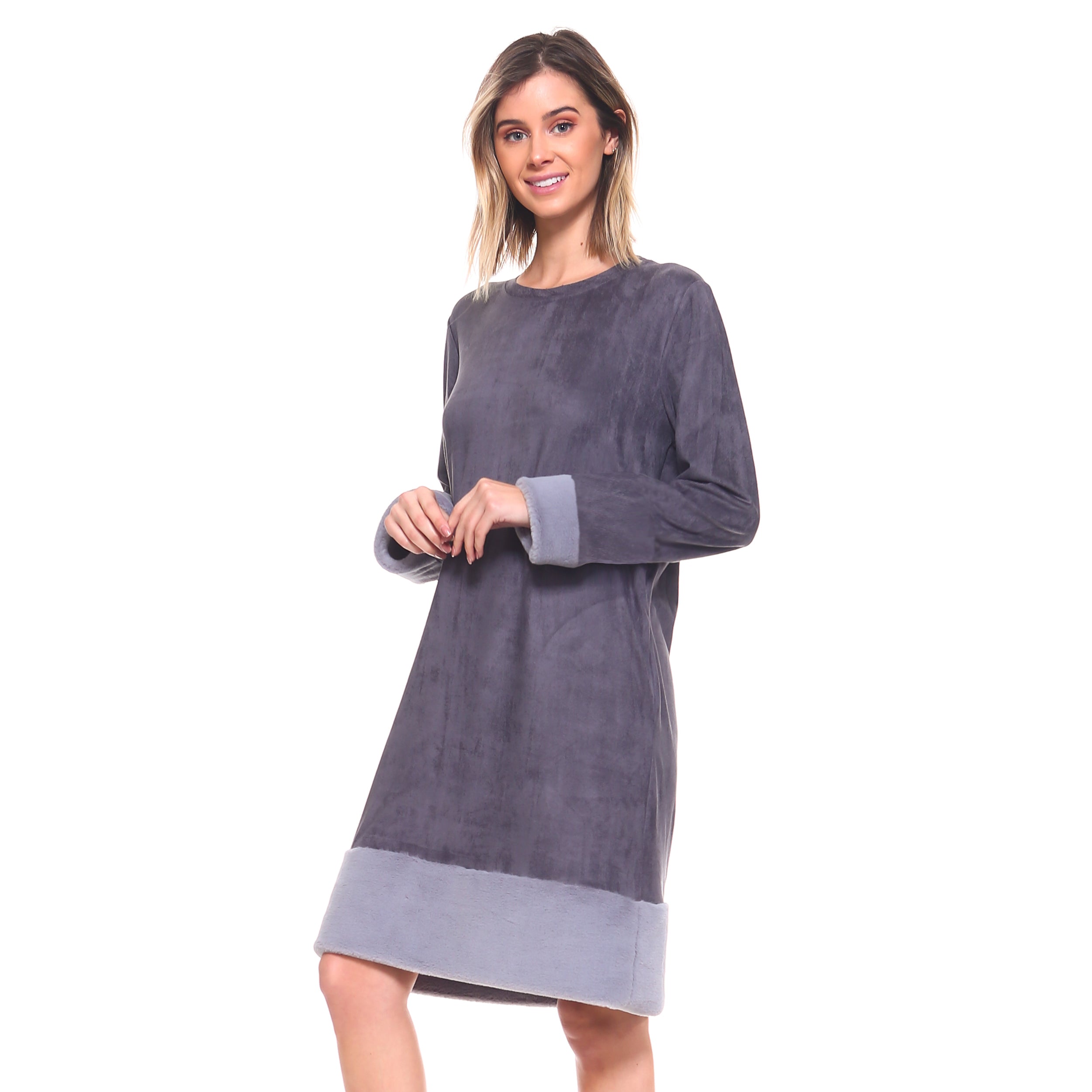 Avery Suede Dress with Fur Trim