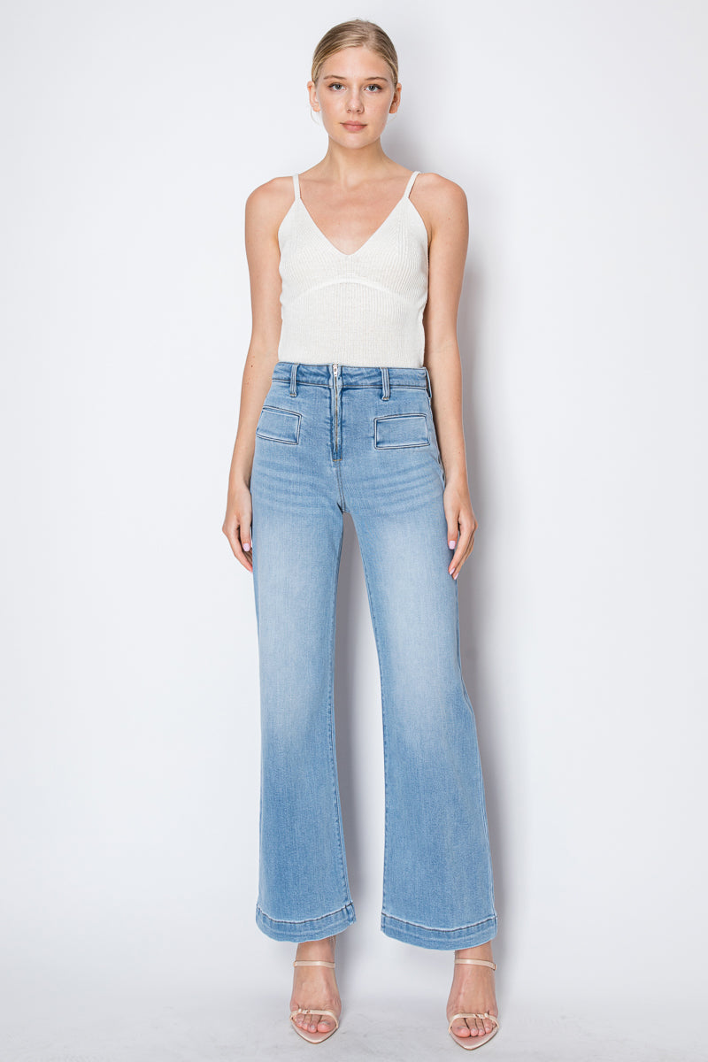 ECO Friendly Front Pocket Detail High Rise Flare Jeans