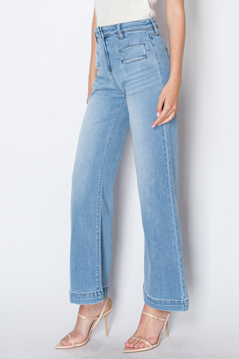 ECO Friendly Front Pocket Detail High Rise Flare Jeans