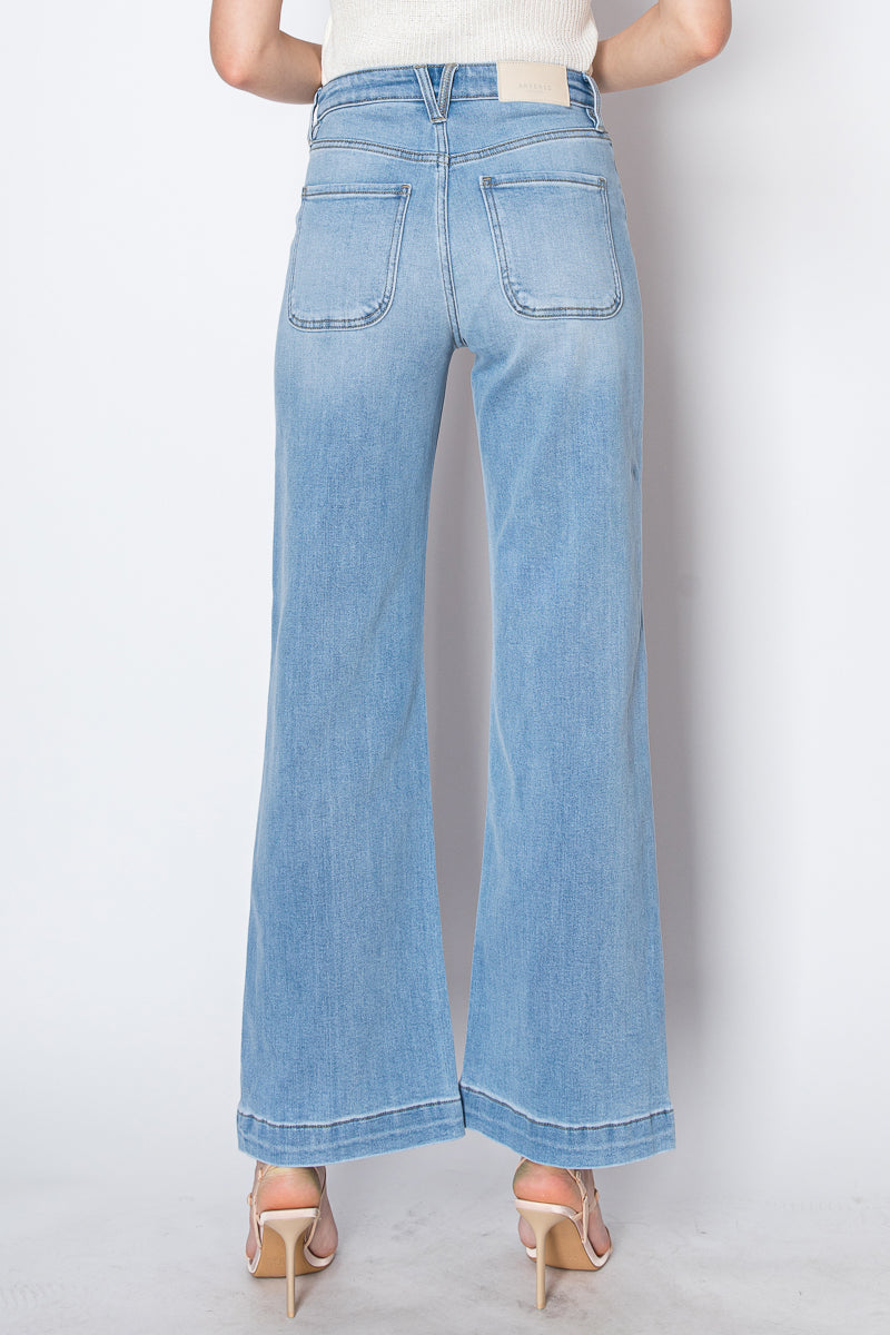 ECO Friendly Front Pocket Detail High Rise Flare Jeans