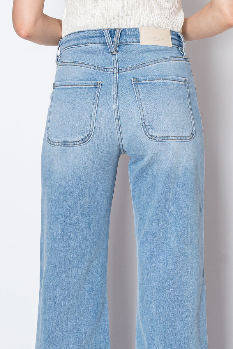 ECO Friendly Front Pocket Detail High Rise Flare Jeans