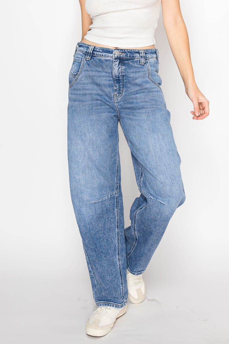Adjustable Strap Waistband Barrel Jeans