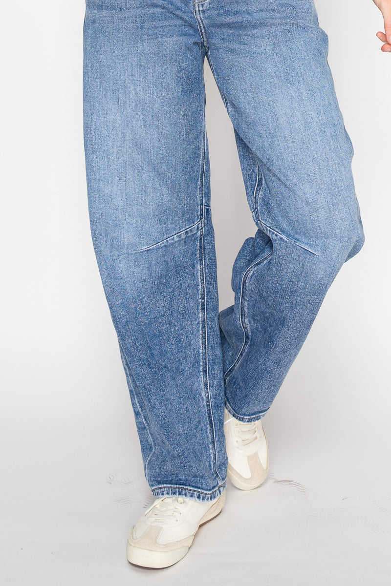 Adjustable Strap Waistband Barrel Jeans