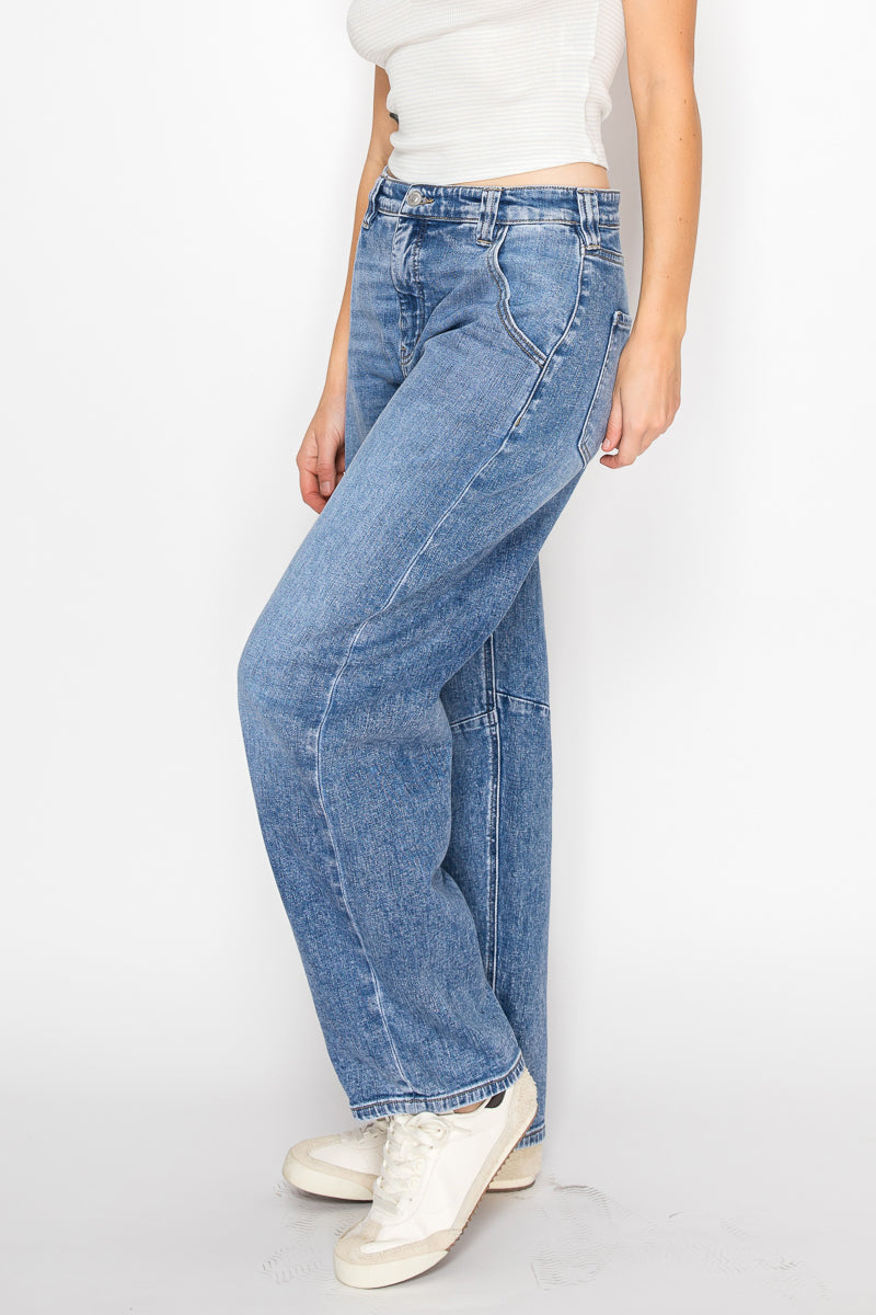 Adjustable Strap Waistband Barrel Jeans
