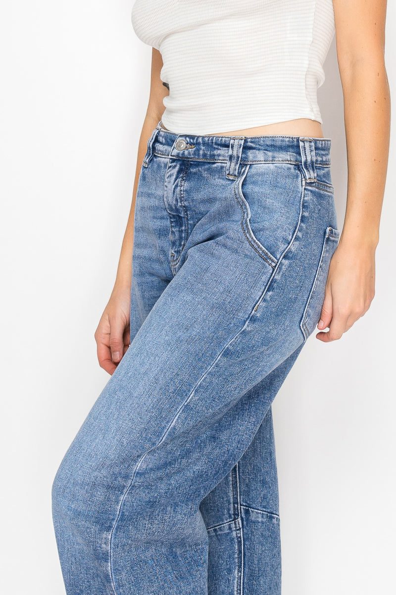 Adjustable Strap Waistband Barrel Jeans