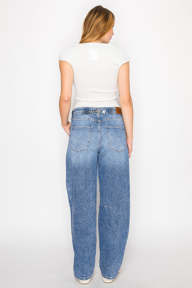 Adjustable Strap Waistband Barrel Jeans