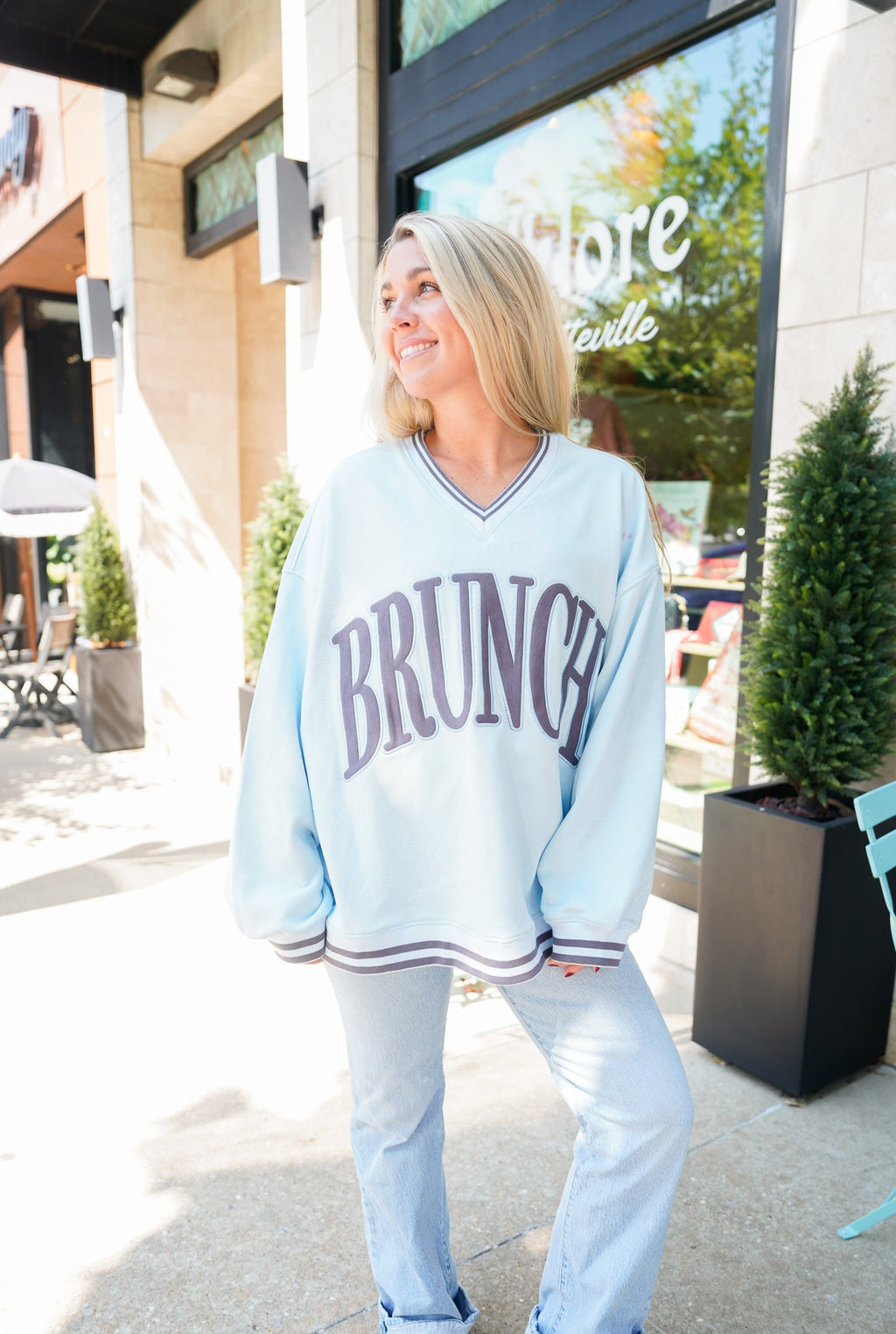 Brunch - Blue Vintage V-Neck Sweatshirt