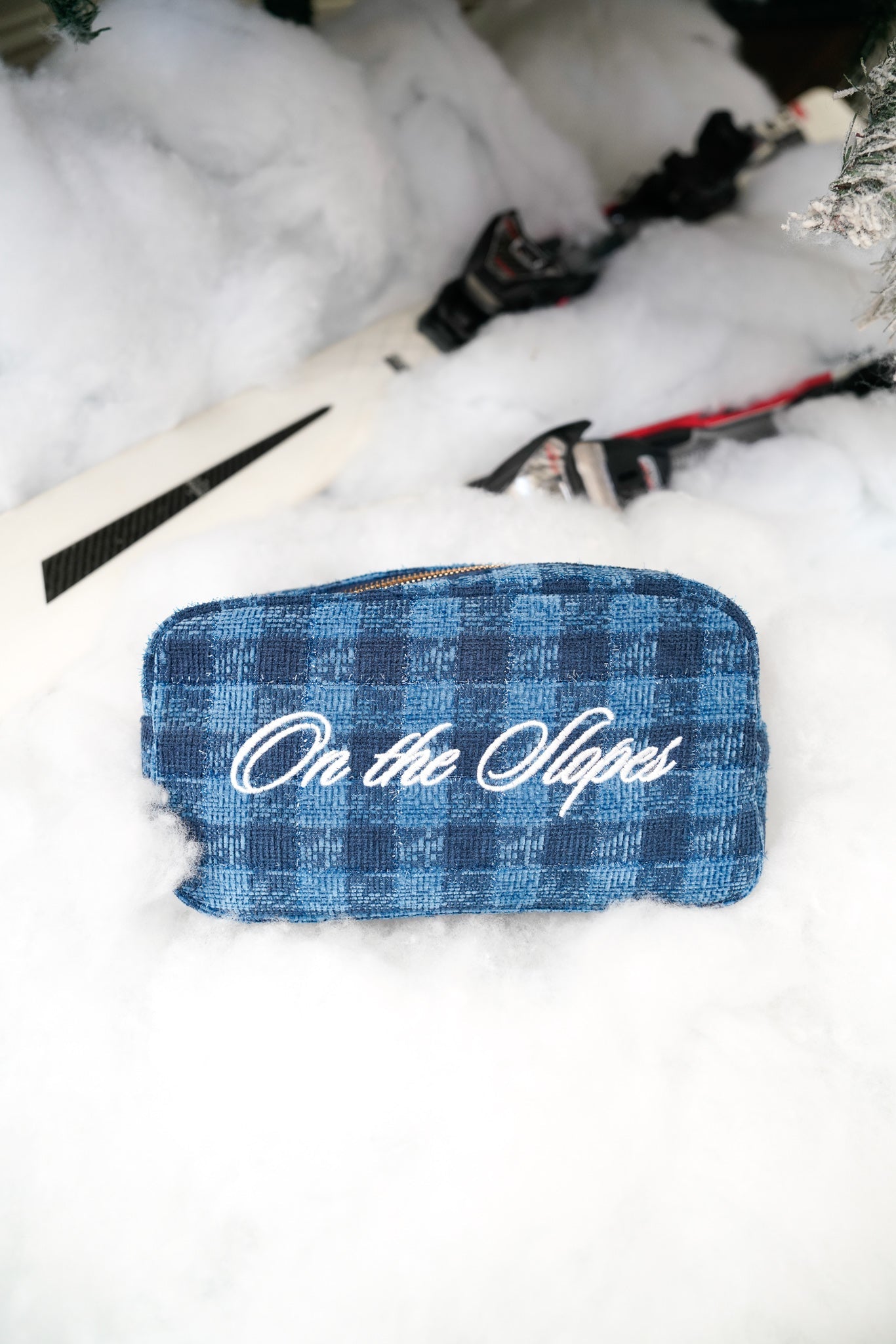 On The Slopes - Navy Plaid Large Bag