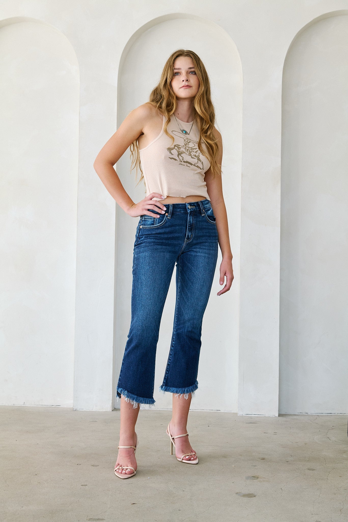 ECO FRIENDLY CORSET HIGH RISE CROP FLARE JEANS