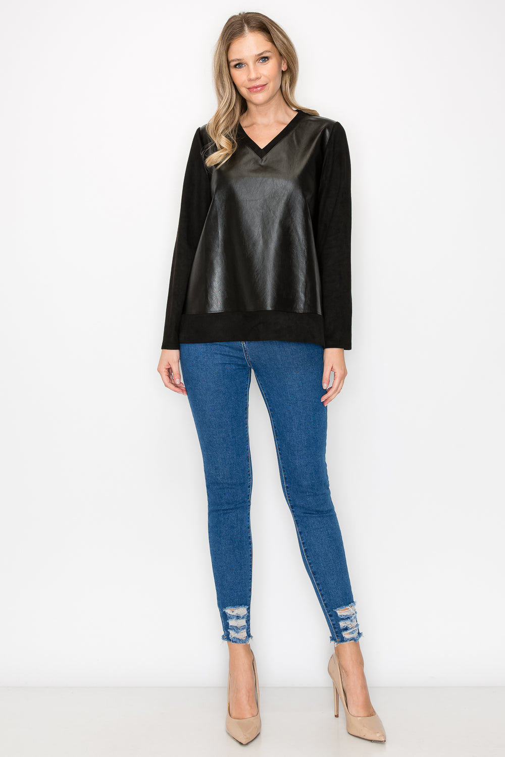 Annabelle Suede Top with Vegan Leather