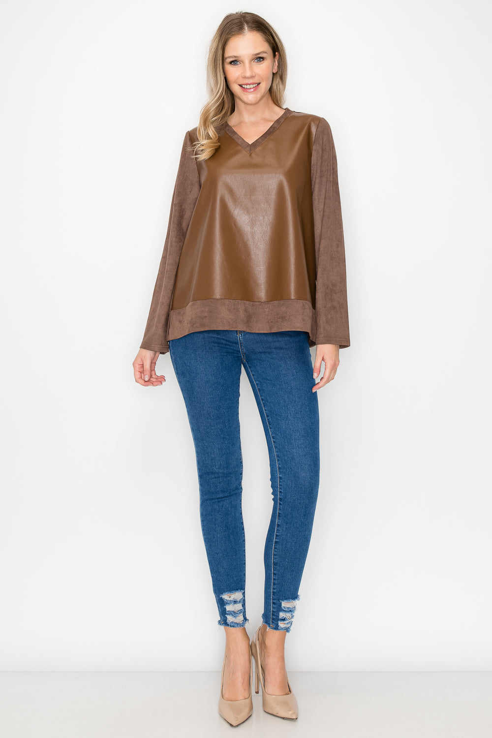 Annabelle Suede Top with Vegan Leather