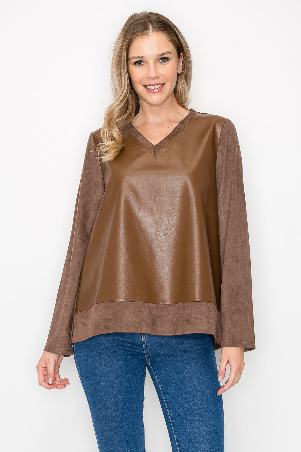 Annabelle Suede Top with Vegan Leather