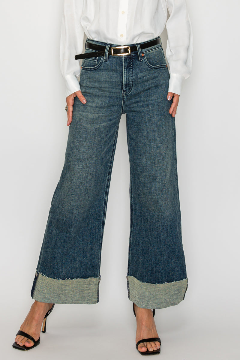 Artemis Vintage | TUMMY CONTROL HIGH RISE CUFFED A WIDE LEG JEANS
