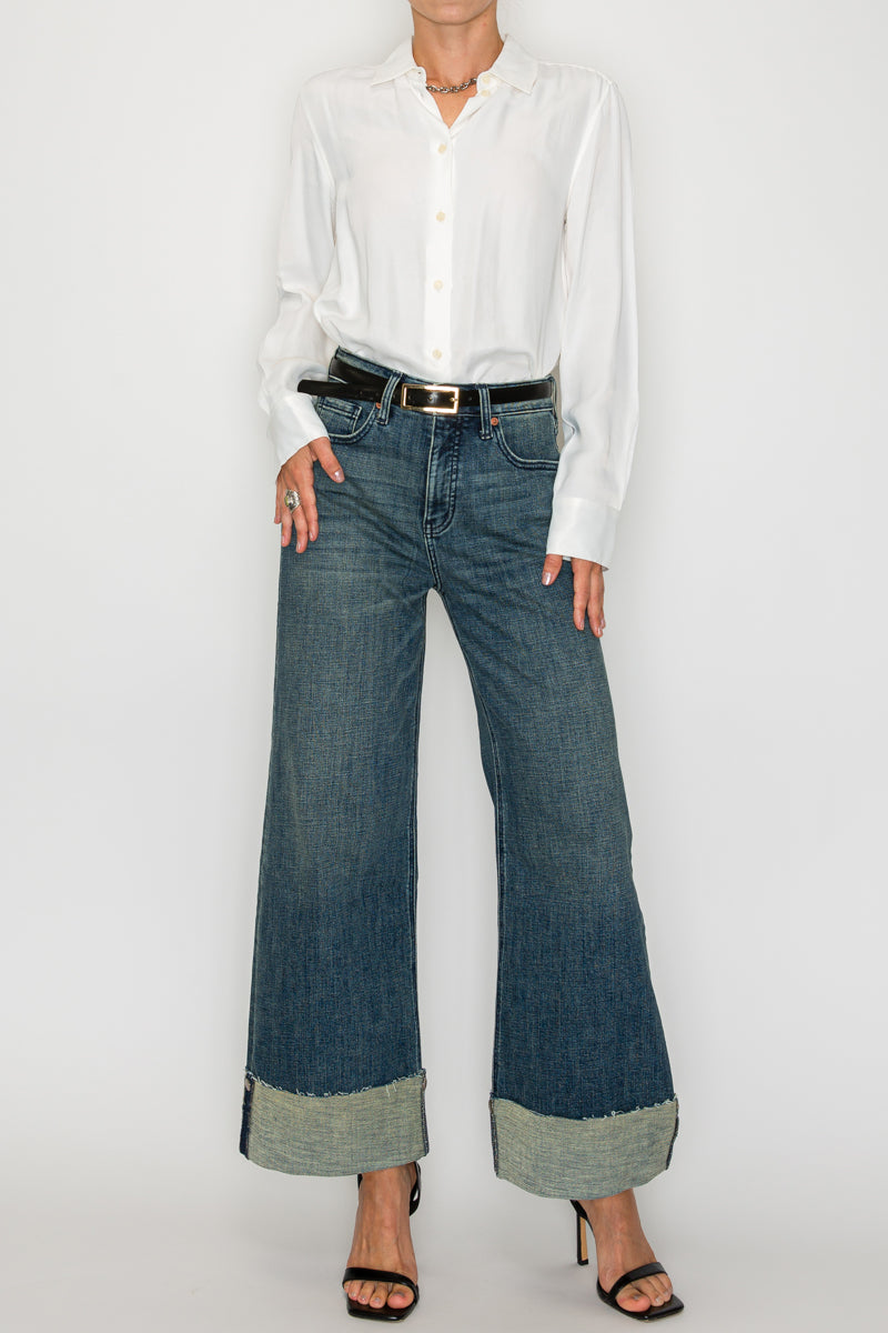 Artemis Vintage | TUMMY CONTROL HIGH RISE CUFFED A WIDE LEG JEANS