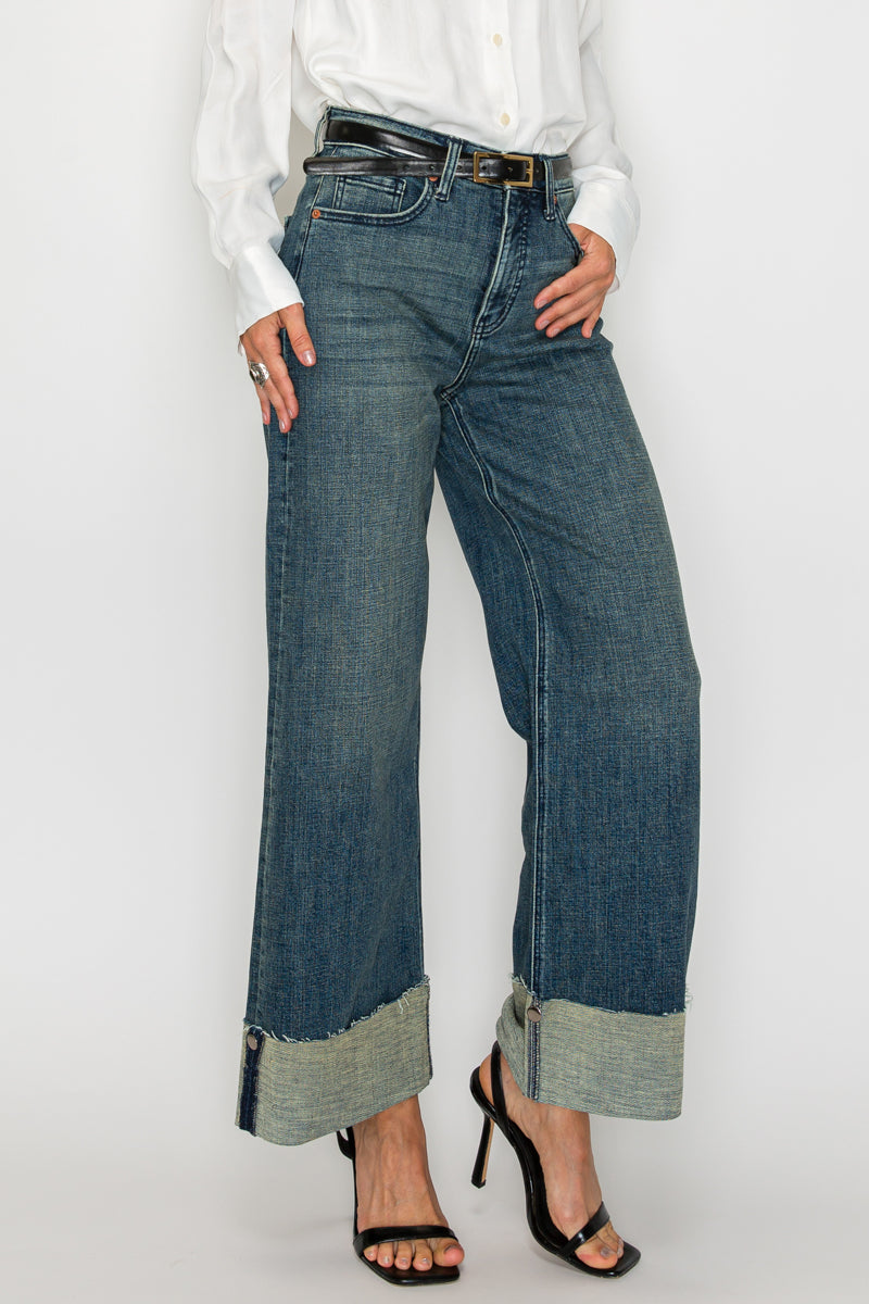 Artemis Vintage | TUMMY CONTROL HIGH RISE CUFFED A WIDE LEG JEANS