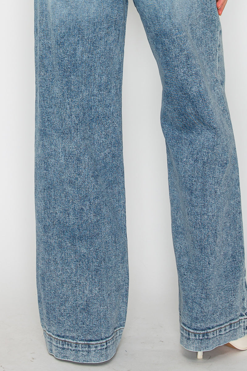 Adjustable Waistband High Rise Baggy Wide Jeans