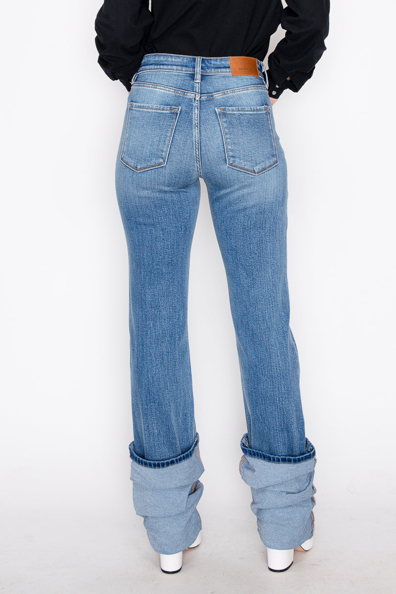 ECO Friendly Seraphina Cuff Detailing Straight Leg Jeans