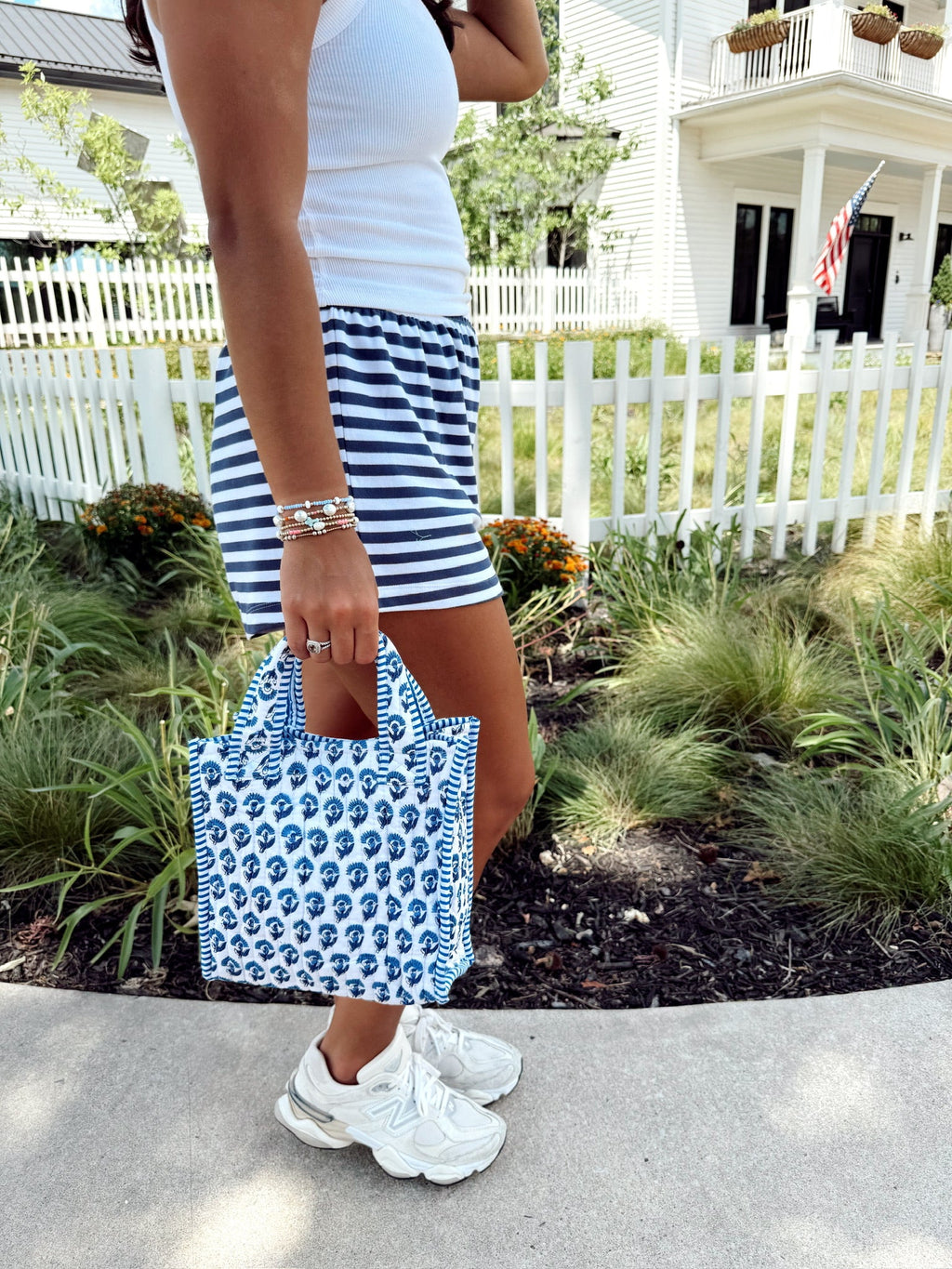 Quilted Block-Print Mini Tote Bag