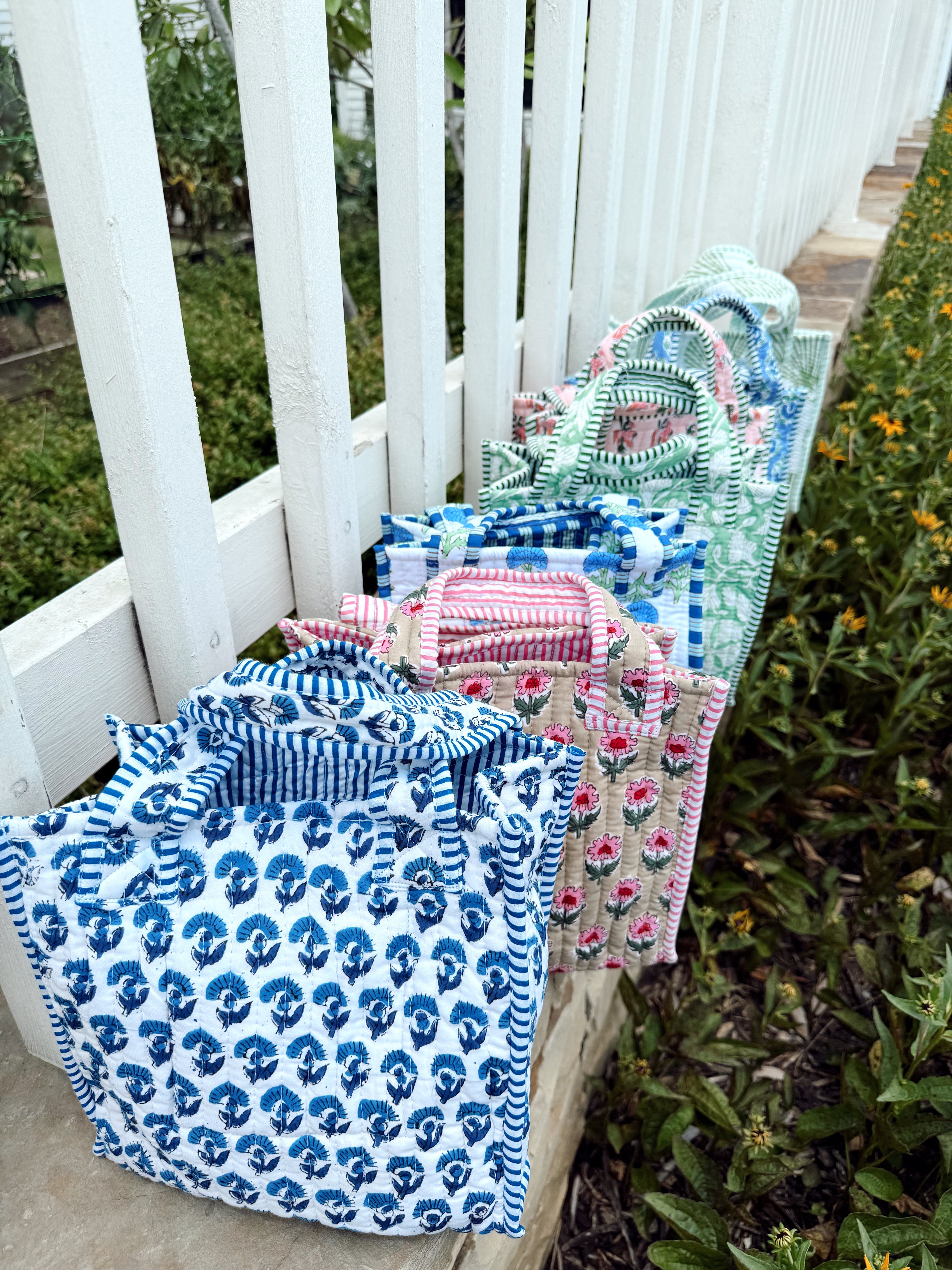 Quilted Block-Print Mini Tote Bag